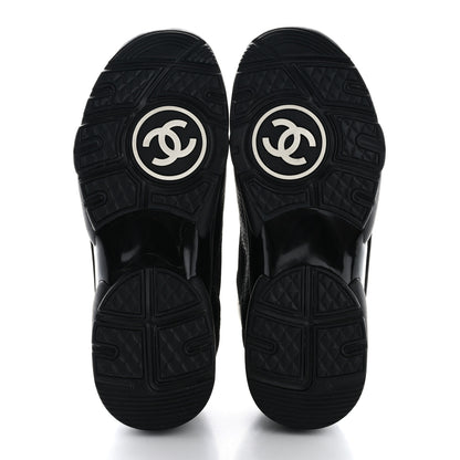 Chanel Mesh Suede Grained Calfskin Womens CC Sneakers 39 Black White 6 of 9