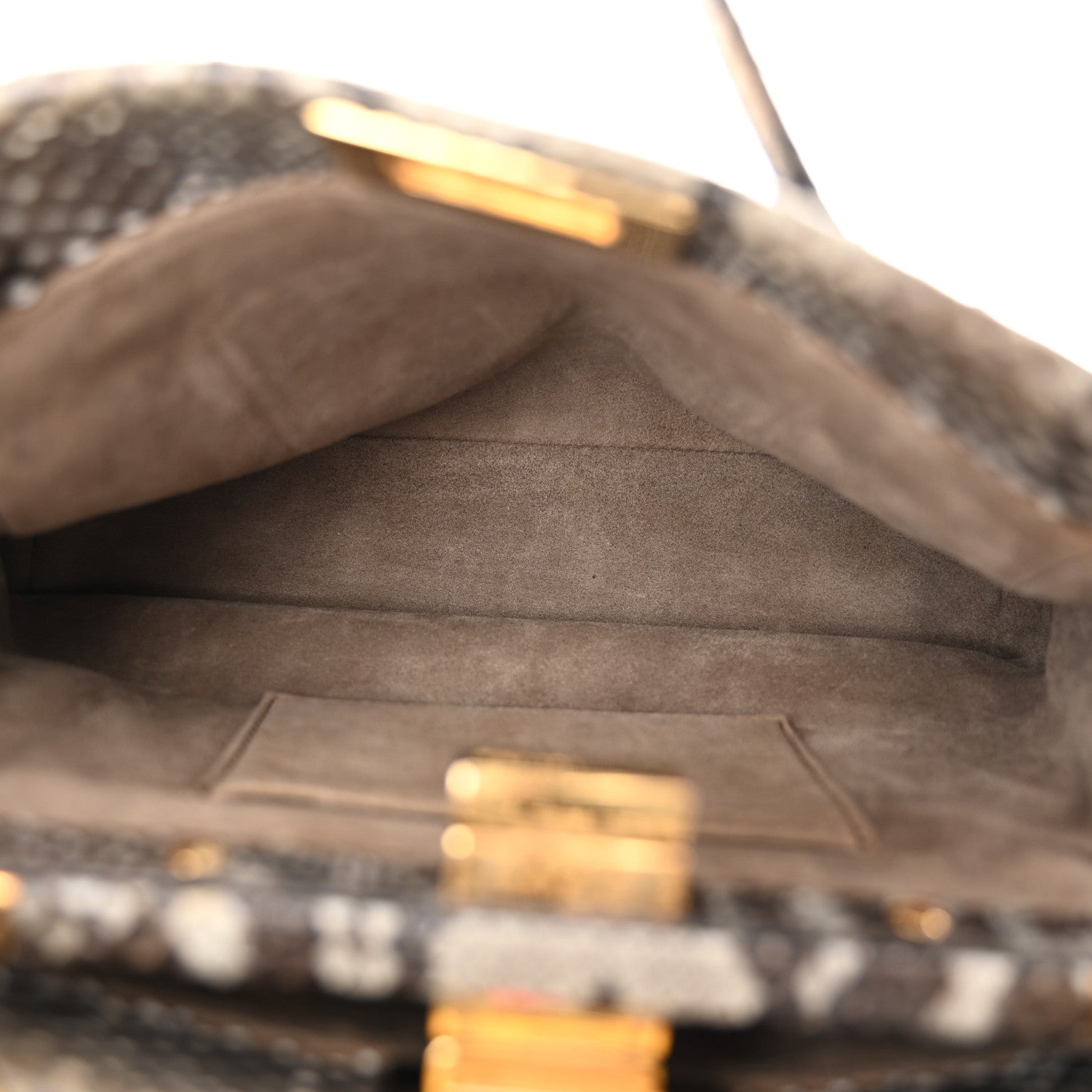 Fendi Snakeskin Camoscio Mini Peekaboo Iconic Satchel Asfalto Nocciola 6 of 11