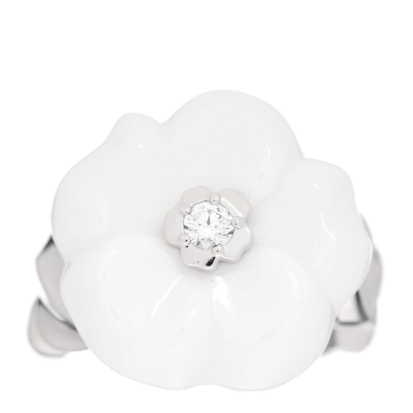 18K White Gold Diamond Ceramic Camellia Ring 47 4