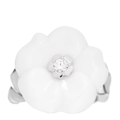 Chanel 18K White Gold Diamond Ceramic Camellia Ring 47 4 1 of 5