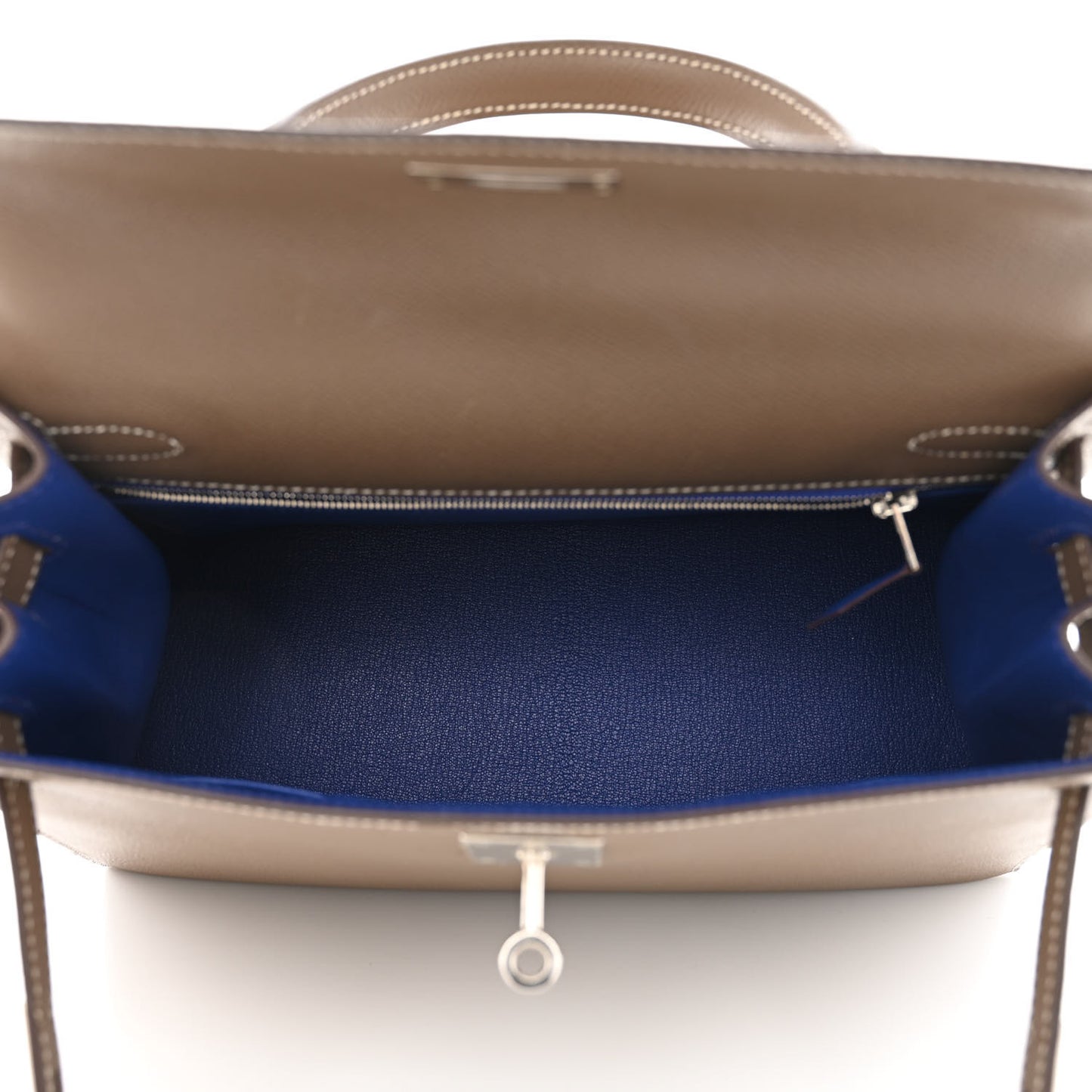 Epsom Horseshoe Kelly Sellier 28 Etoupe Bleu Electrique