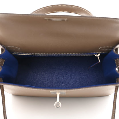 Hermes Epsom Horseshoe Kelly Sellier 28 Etoupe Bleu Electrique 5 of 13