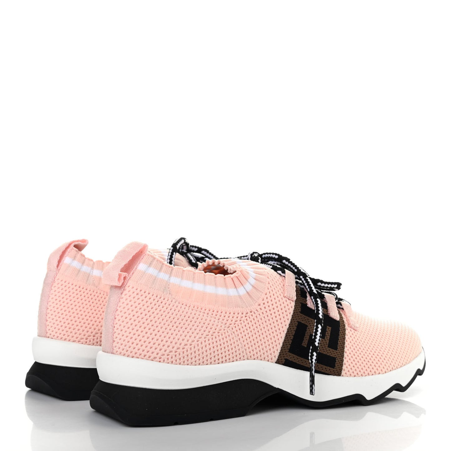 Stretch Knit Jacquard FF Lace-Up Sock Sneakers 37.5 Pink