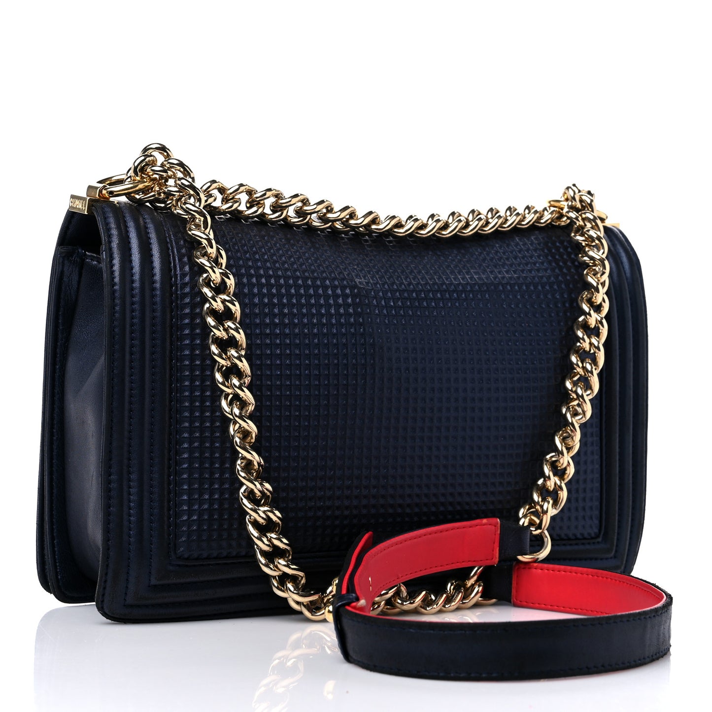 Lambskin Embossed New Medium Boy Cube Flap Navy