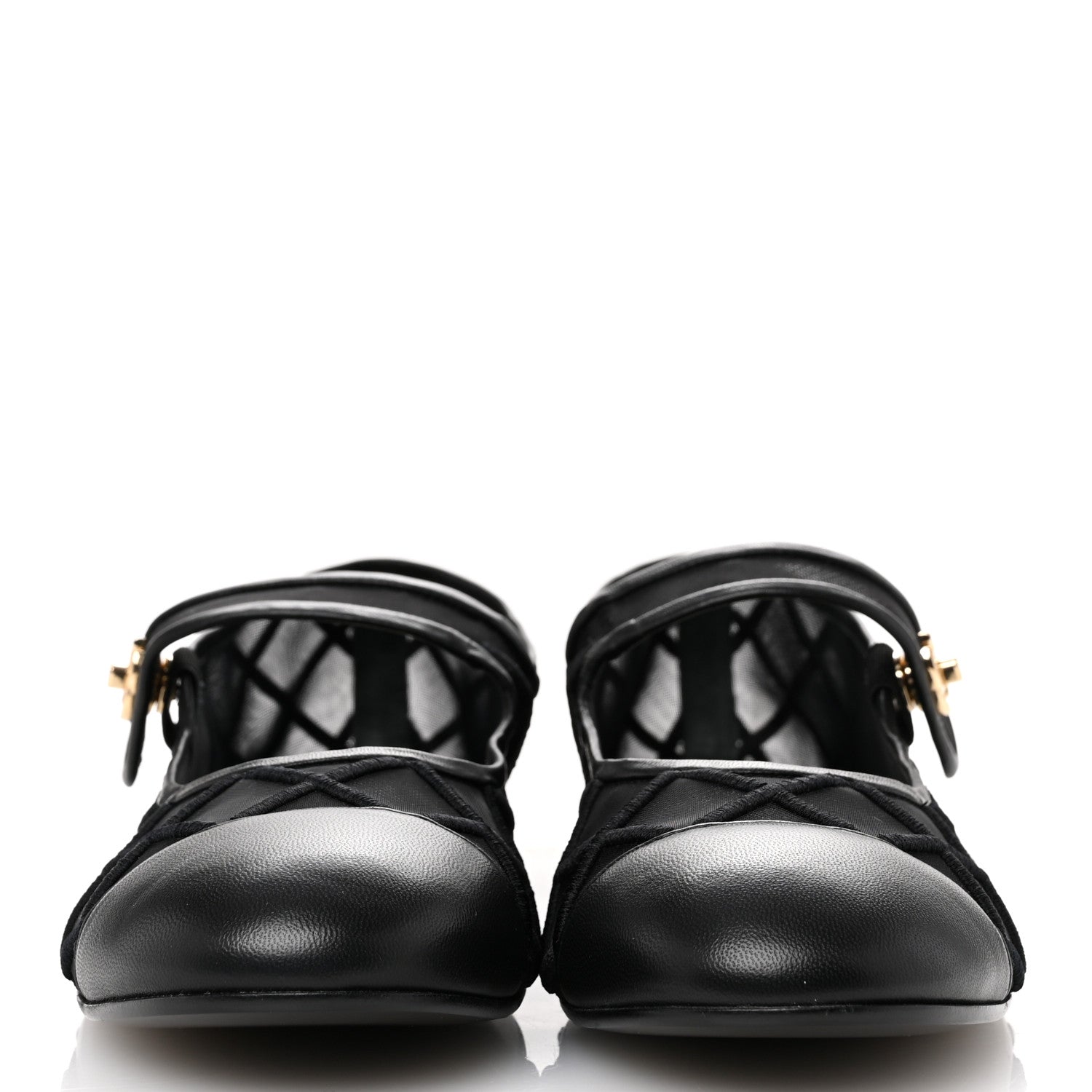 Chanel Lambskin Fabric Mesh Quilted Mary Jane Cap Toe Flats 40.5 Black 3 of 9
