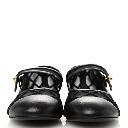Chanel Lambskin Fabric Mesh Quilted Mary Jane Cap Toe Flats 40.5 Black 3 of 9