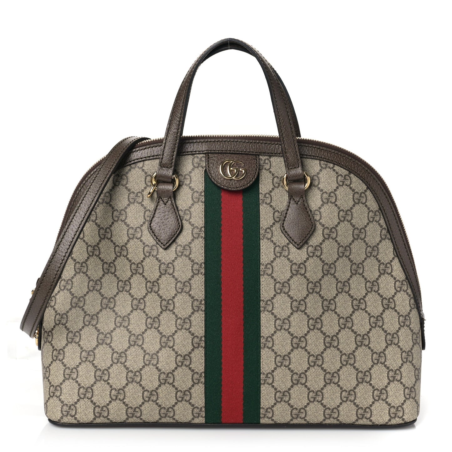 GG Supreme Monogram Web Medium Ophidia Top Handle Dome Bag Brown