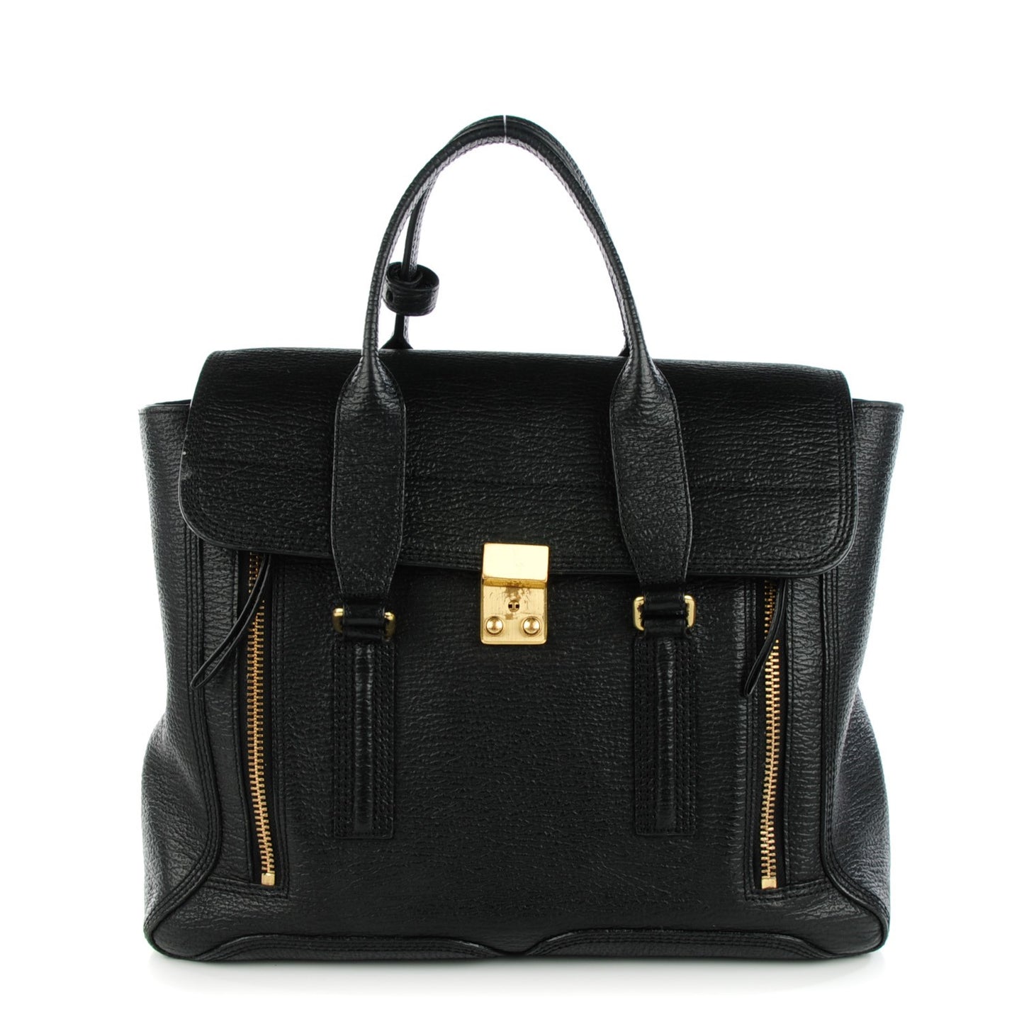 3.1 Textured Calfskin Large Pashli Satchel Black