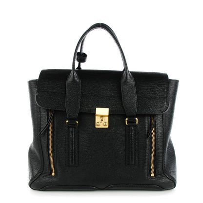 3.1 Phillip Lim 3.1 Textured Calfskin Large Pashli Satchel Black 1 of 8