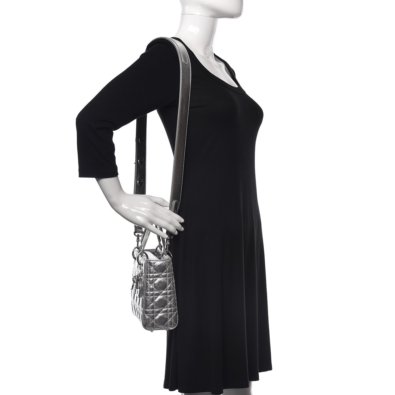 Christian Dior Metallic Grained Calfskin Cannage Small Lucky Badges My Lady Dior Silver 2 of 10