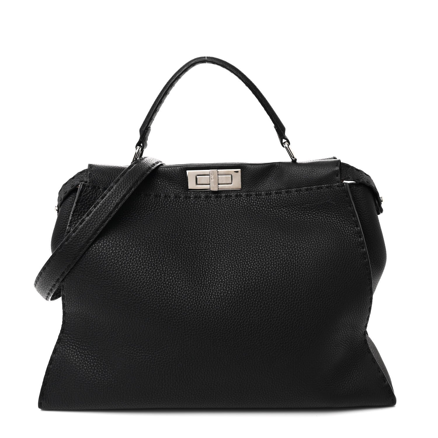Fendi Cuoio Romano Selleria Bi-Color Large Peekaboo Iconic Satchel Black Mou 1 of 11