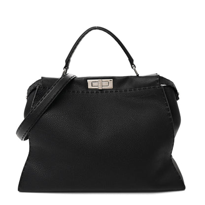 Fendi Cuoio Romano Selleria Bi-Color Large Peekaboo Iconic Satchel Black Mou 1 of 11