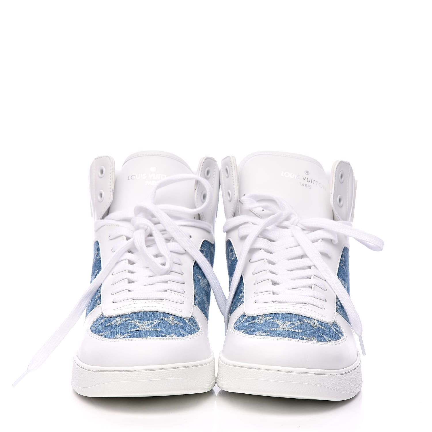 Louis Vuitton Calfskin Monogram Denim Rivoli High Top Sneakers 10 White 2 of 12