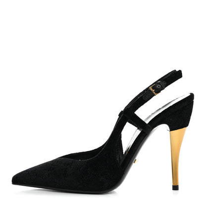Gucci Velvet GG Monogram Slingback 115mm Pumps 37 Black 1 of 9