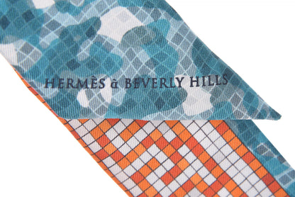 Hermes Silk A Beverly Hills Twilly Orange Bleu Blanc 3 of 4