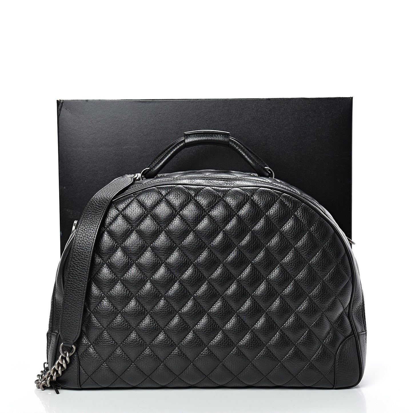 Calfskin Quilted Large Airlines Round Trip Bowling Bag Black