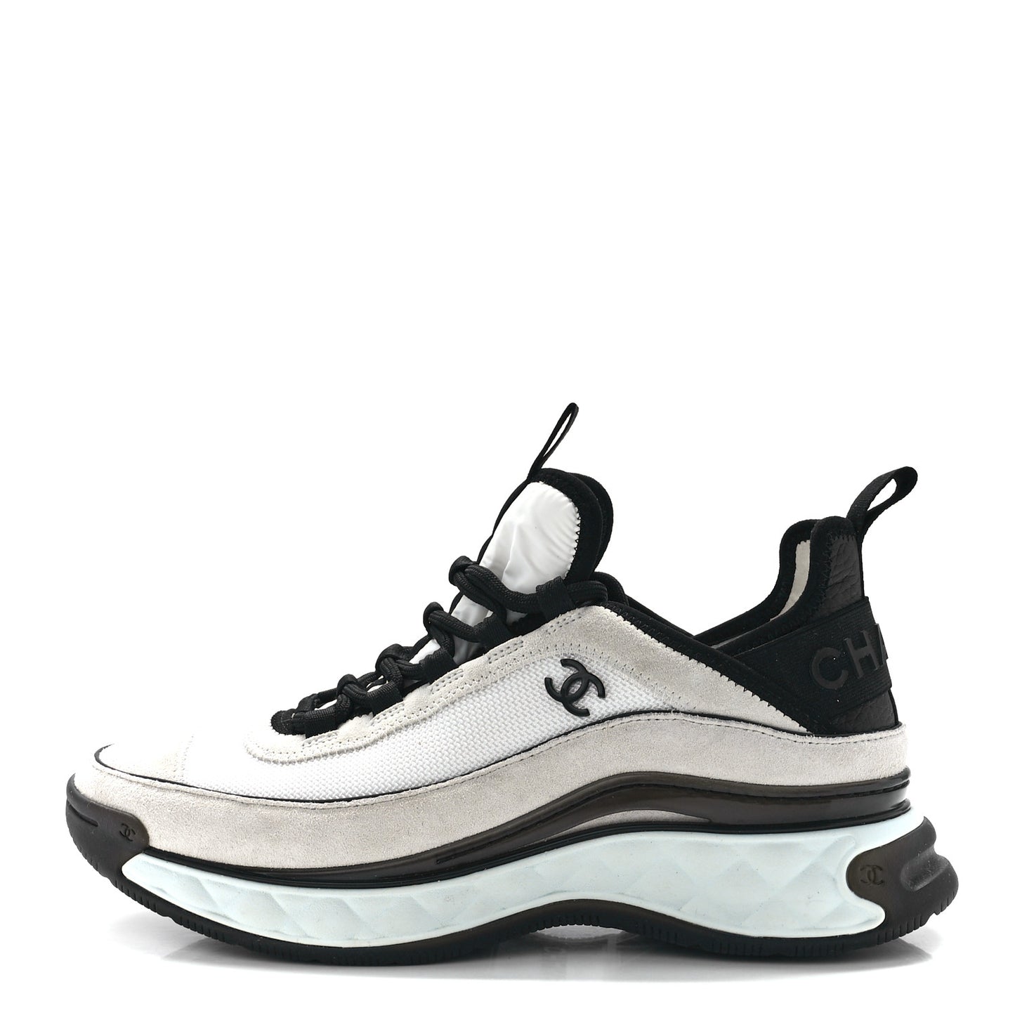 Velvet Calfskin Mixed Fibers CC Sneakers 39.5 Ivory Black