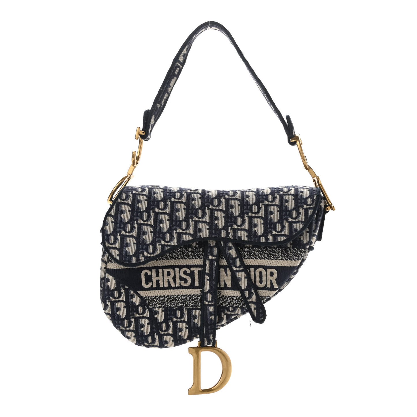 Oblique Embroidered Saddle Bag Blue