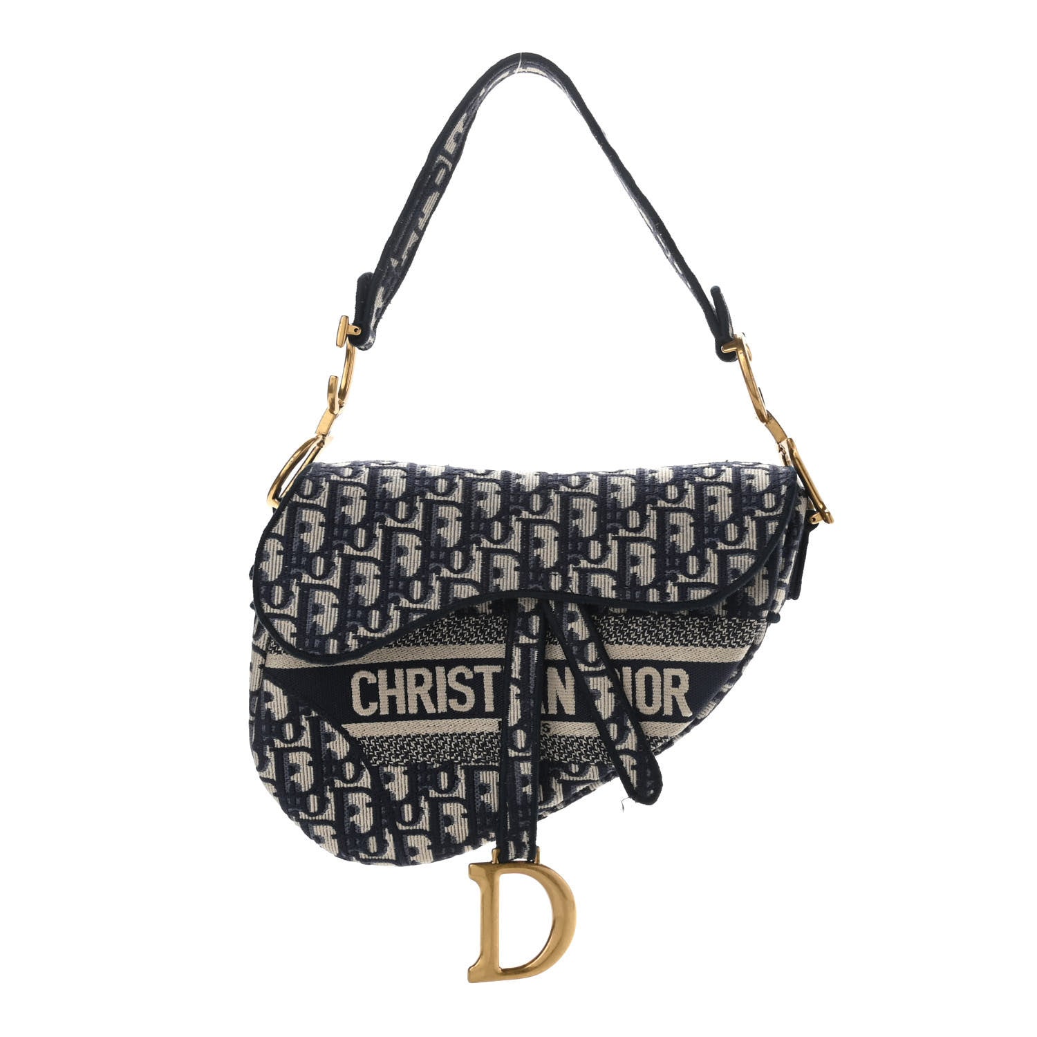 Christian Dior Oblique Embroidered Saddle Bag Blue 1 of 12
