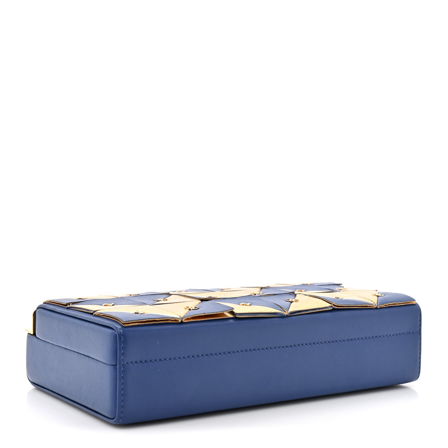Chanel Lambskin Métiers d’Art Kiss Lock Clutch Blue Gold 4 of 10