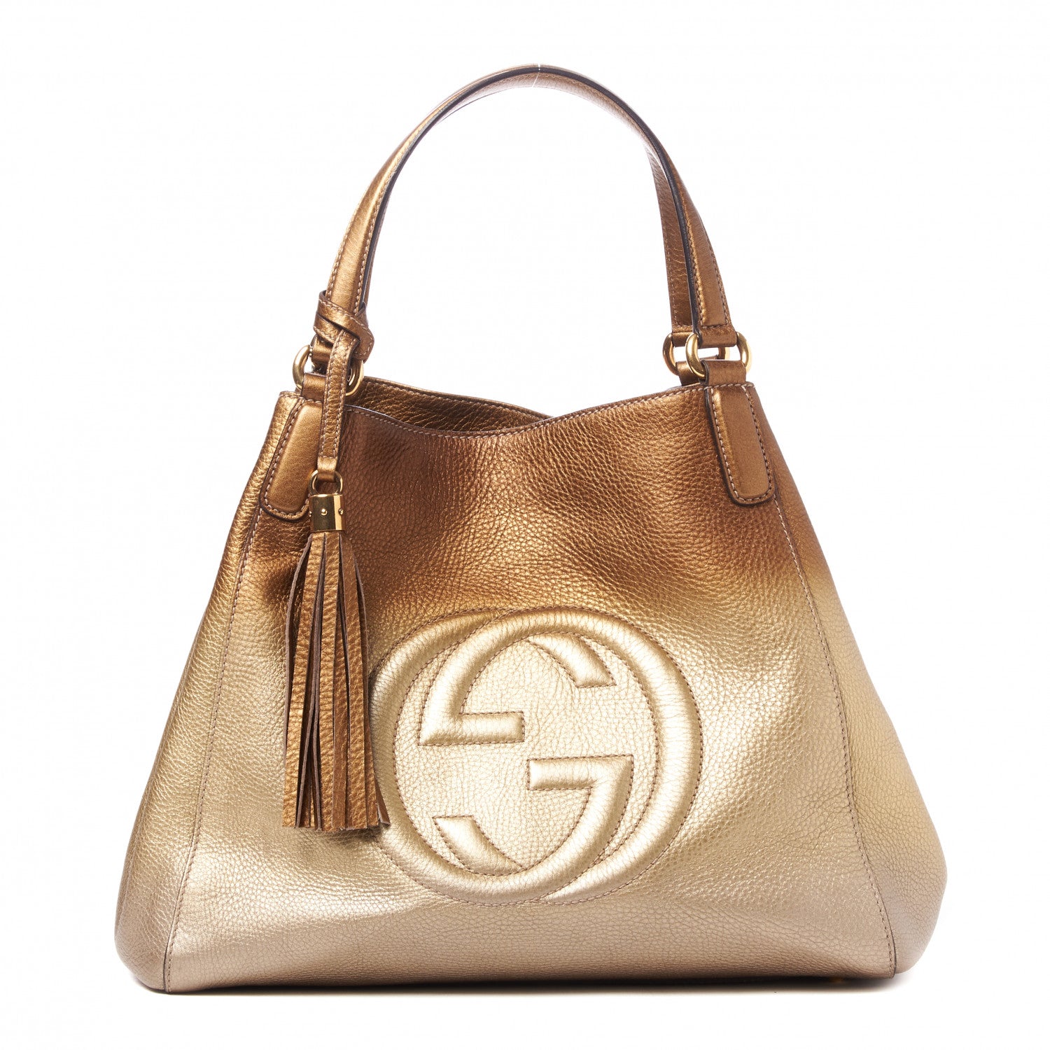 Gucci Metallic Pebbled Calfskin Medium Soho Shoulder Bag Gold Ombre 1 of 9
