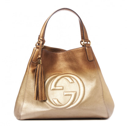 Gucci Metallic Pebbled Calfskin Medium Soho Shoulder Bag Gold Ombre 1 of 9