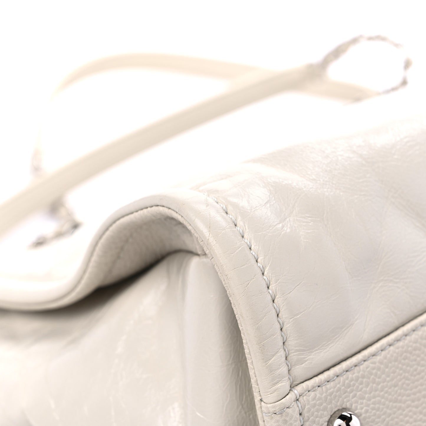 Glazed Calfskin Small Deauville Tote Ecru