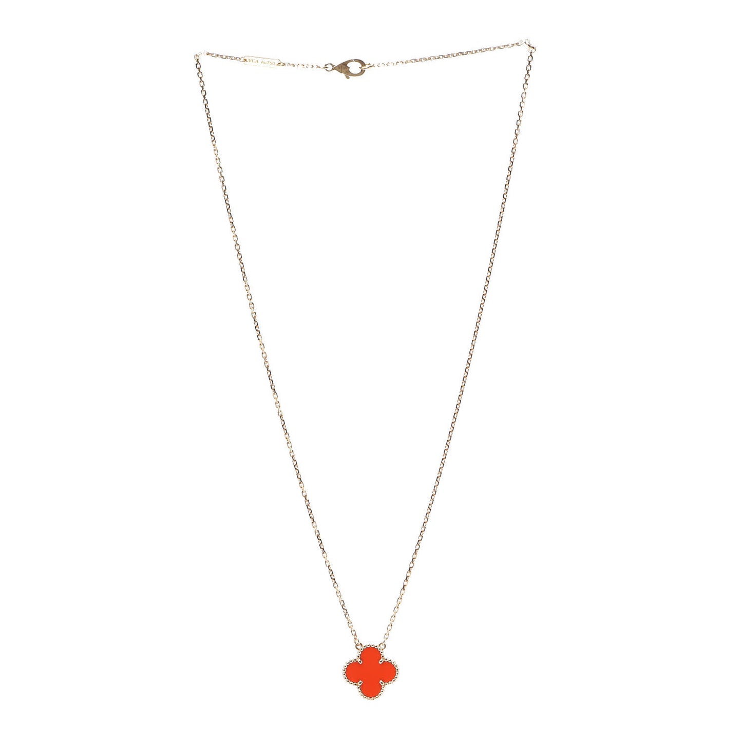18K Yellow Gold Carnelian Vintage Alhambra Pendant Necklace