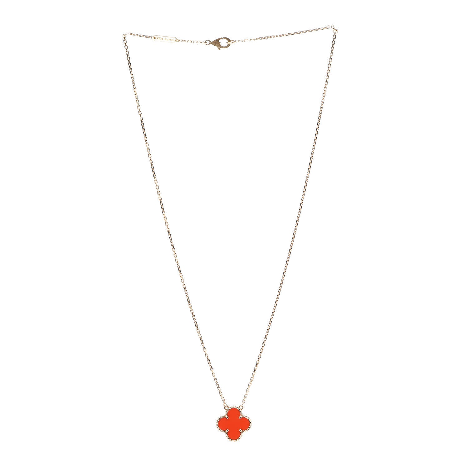 Van Cleef & Arpels 18K Yellow Gold Carnelian Vintage Alhambra Pendant Necklace 3 of 5