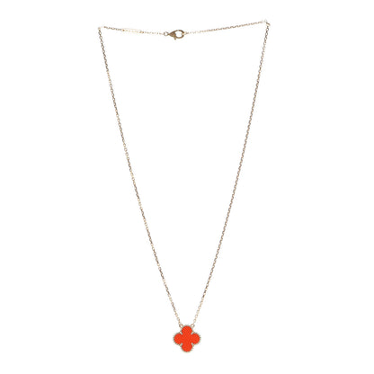 Van Cleef & Arpels 18K Yellow Gold Carnelian Vintage Alhambra Pendant Necklace 3 of 5