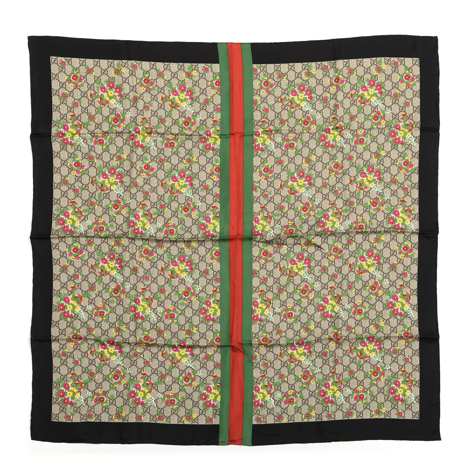 Gucci Silk Monogram Floral Web Square Scarf Black Multicolor 1 of 4