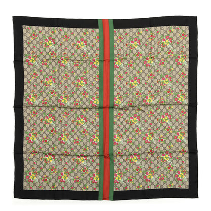 Gucci Silk Monogram Floral Web Square Scarf Black Multicolor 1 of 4