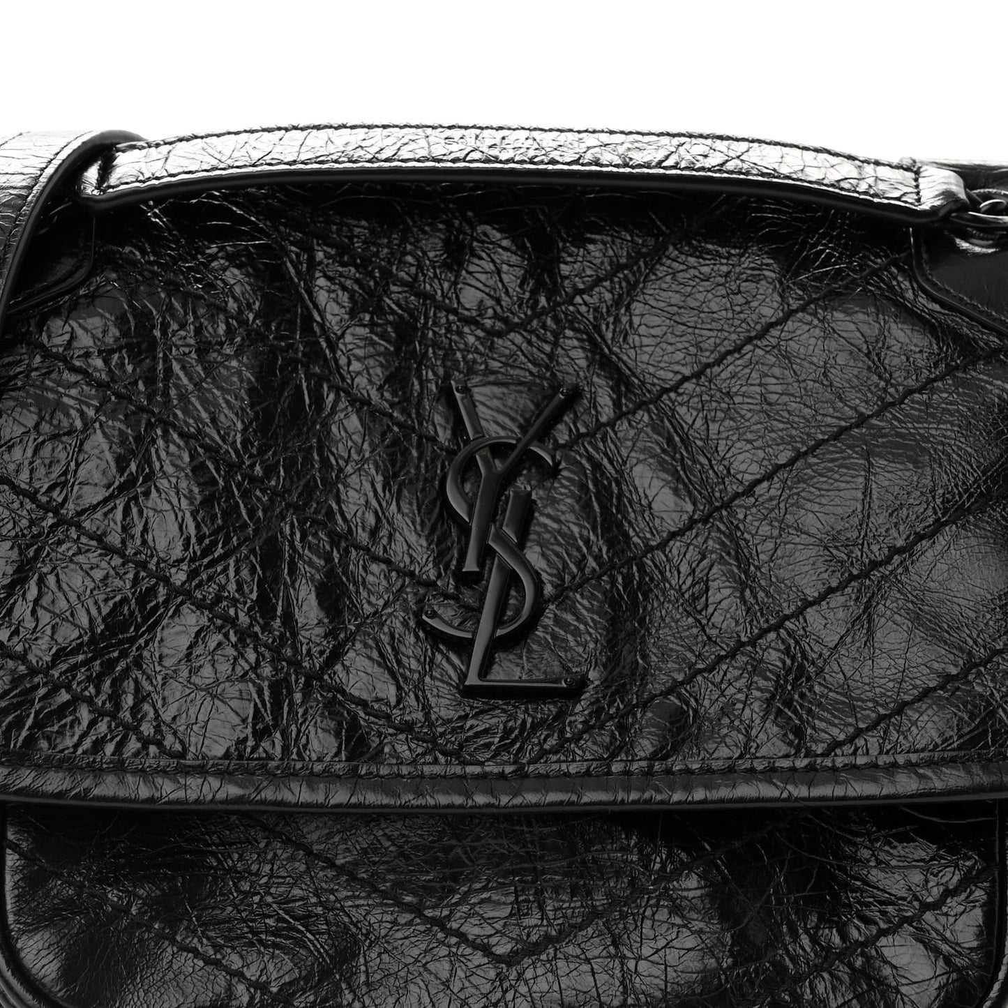 Crinkled Calfskin Matelasse Monogram Baby Niki Chain Satchel Black