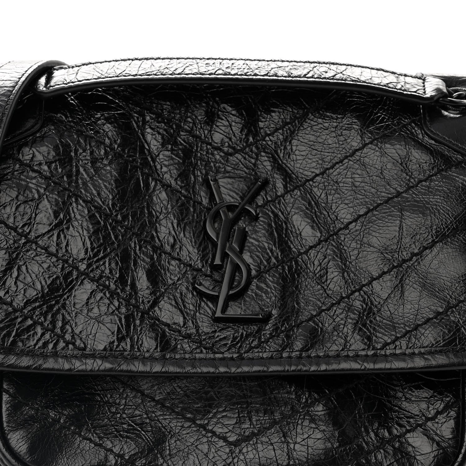 Saint Laurent Crinkled Calfskin Matelasse Monogram Baby Niki Chain Satchel Black 8 of 10