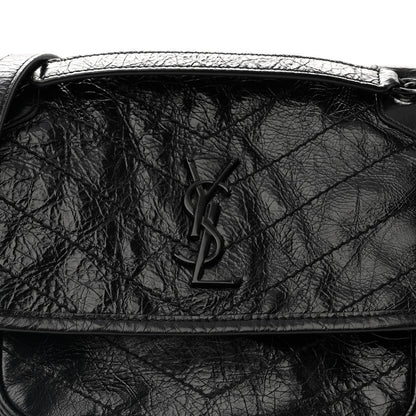 Saint Laurent Crinkled Calfskin Matelasse Monogram Baby Niki Chain Satchel Black 8 of 10