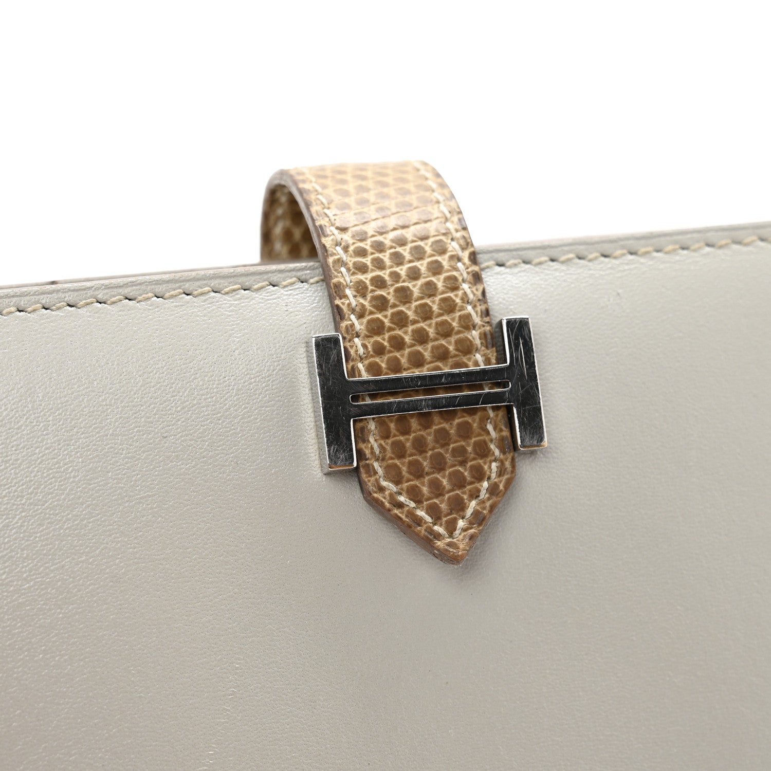 Hermes Tadelakt Lizard Bearn Gusset Wallet Gris Perle Ficelle 9 of 12