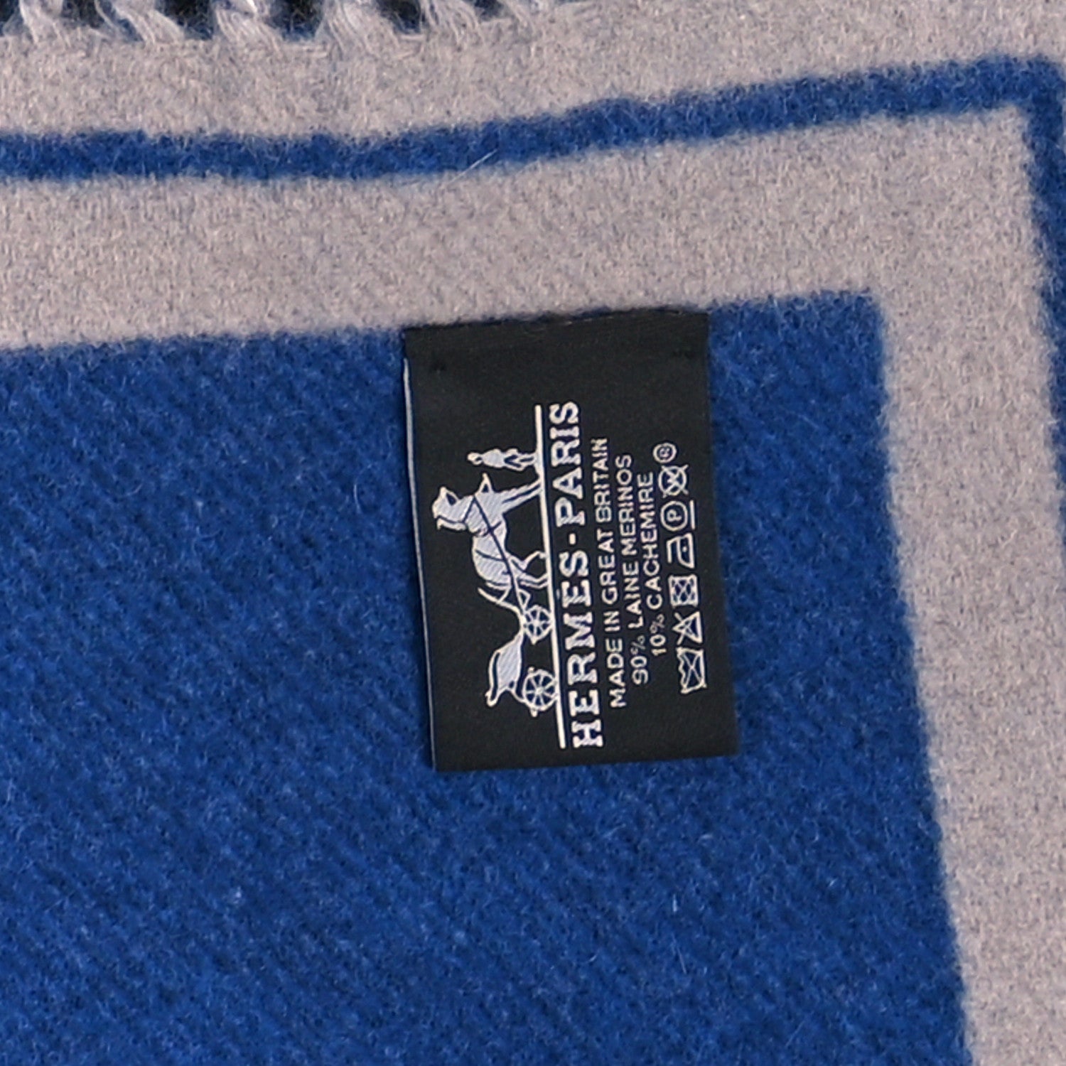 Hermes Merinos Wool Cashmere Cheval Cabriolet Blanket Indigo 7 of 7
