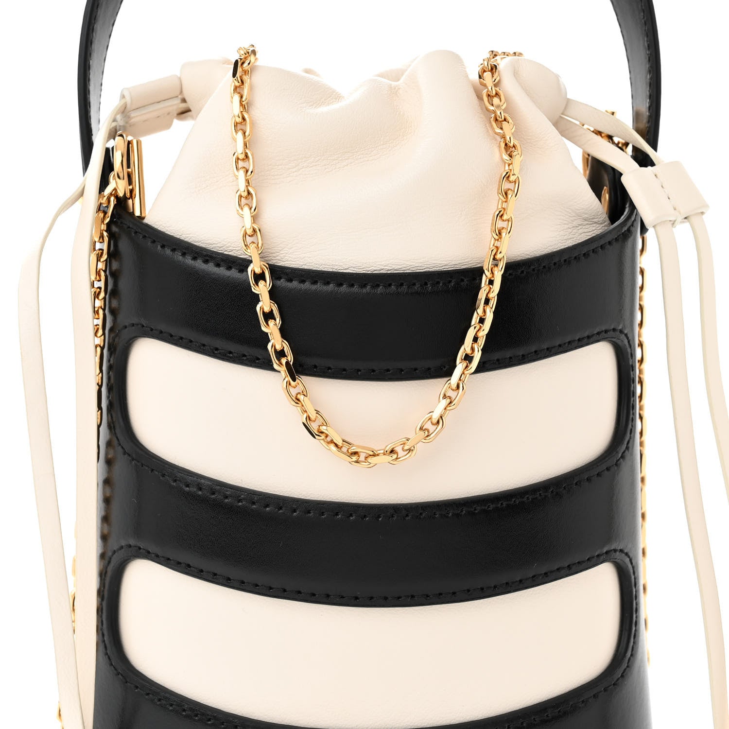 Alexander McQueen Calfskin The Rise Mini Bucket Bag White Black 8 of 11
