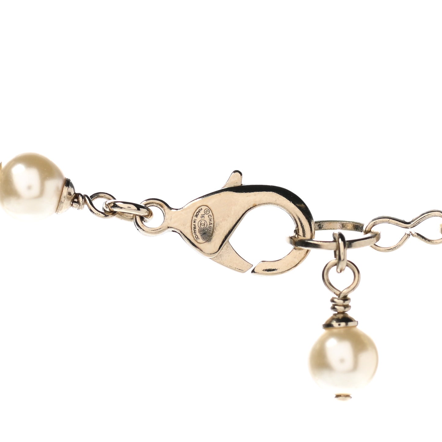 Pearl Resin Camellia CC Long Necklace Gold Pearly White Black