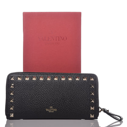 Valentino Garavani Pebbled Calfskin Rockstud Zip Around Wallet Black 8 of 8