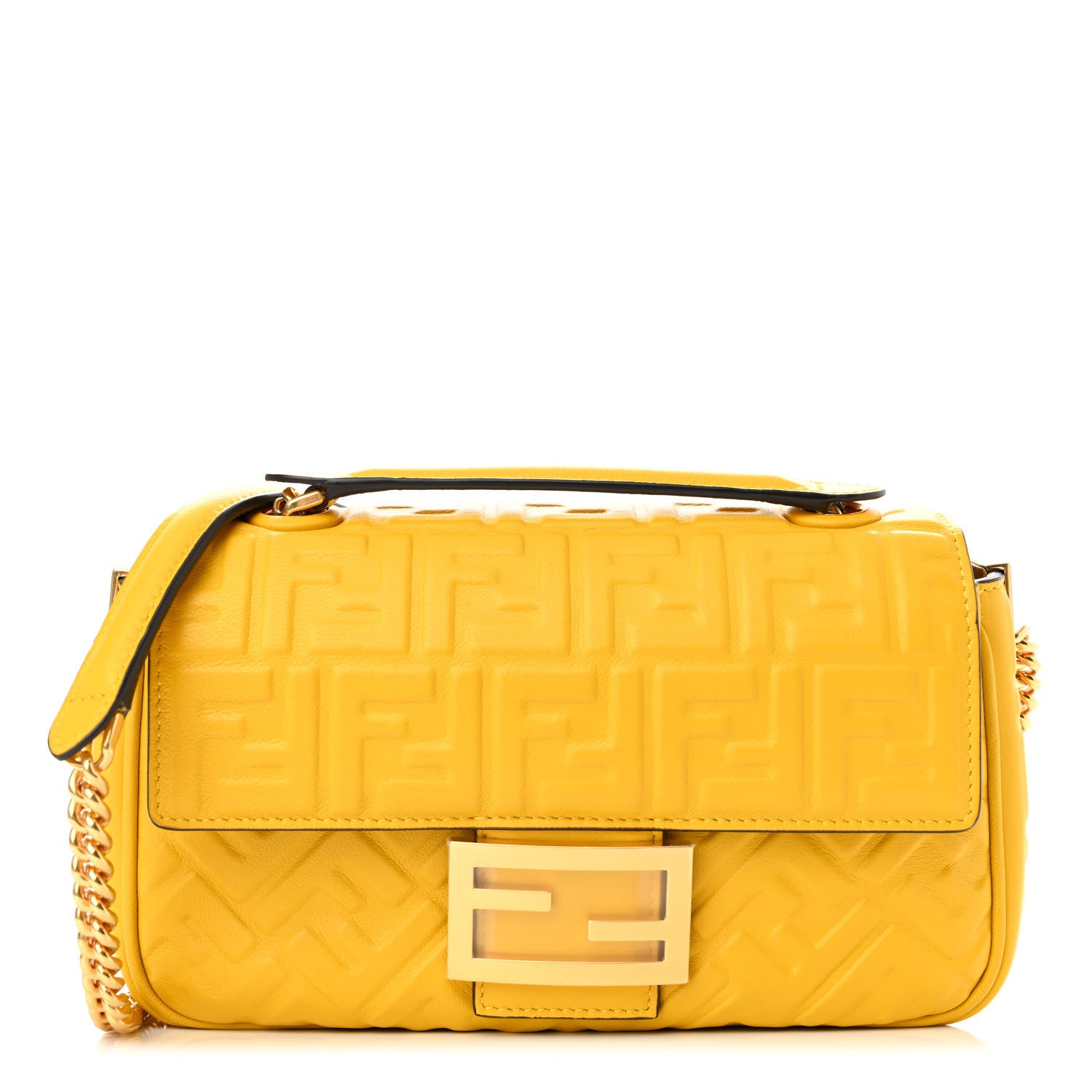 Fendi Nappa Small FF Embossed Midi Chain Baguette Mimosa 1 of 10