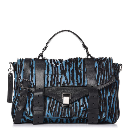 Proenza Schouler Lambskin Velvet Medium Woodgrain PS1 Satchel Teal Black 1 of 17