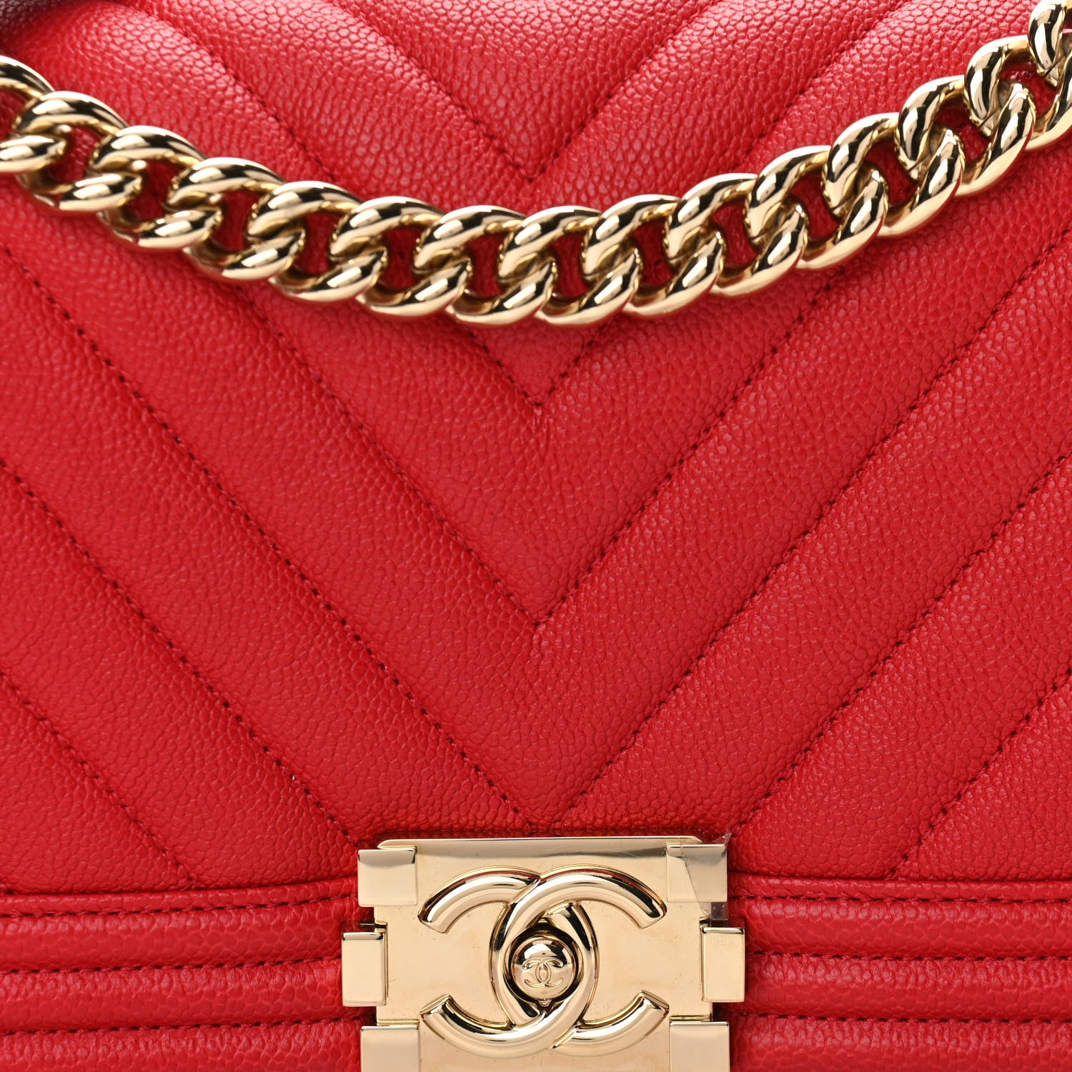 Chanel Caviar Chevron Quilted Medium Boy Flap Red 8 of 11