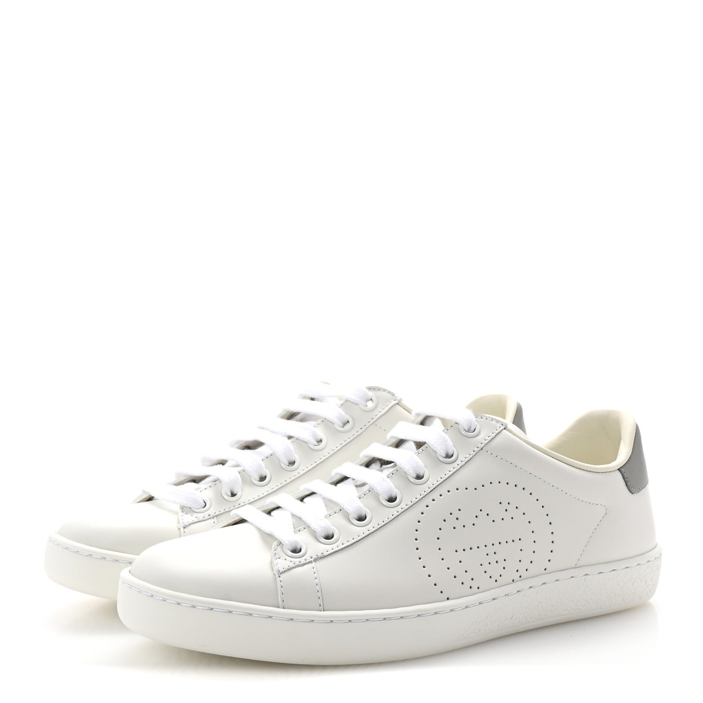 Calfskin Interlocking G Perforated Womens Ace Sneakers 37 White Grey Sky