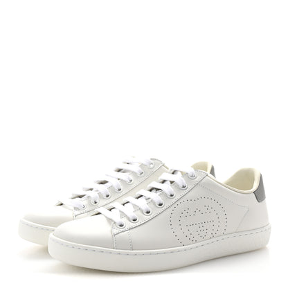 Gucci Calfskin Interlocking G Perforated Womens Ace Sneakers 37 White Grey Sky 4 of 10