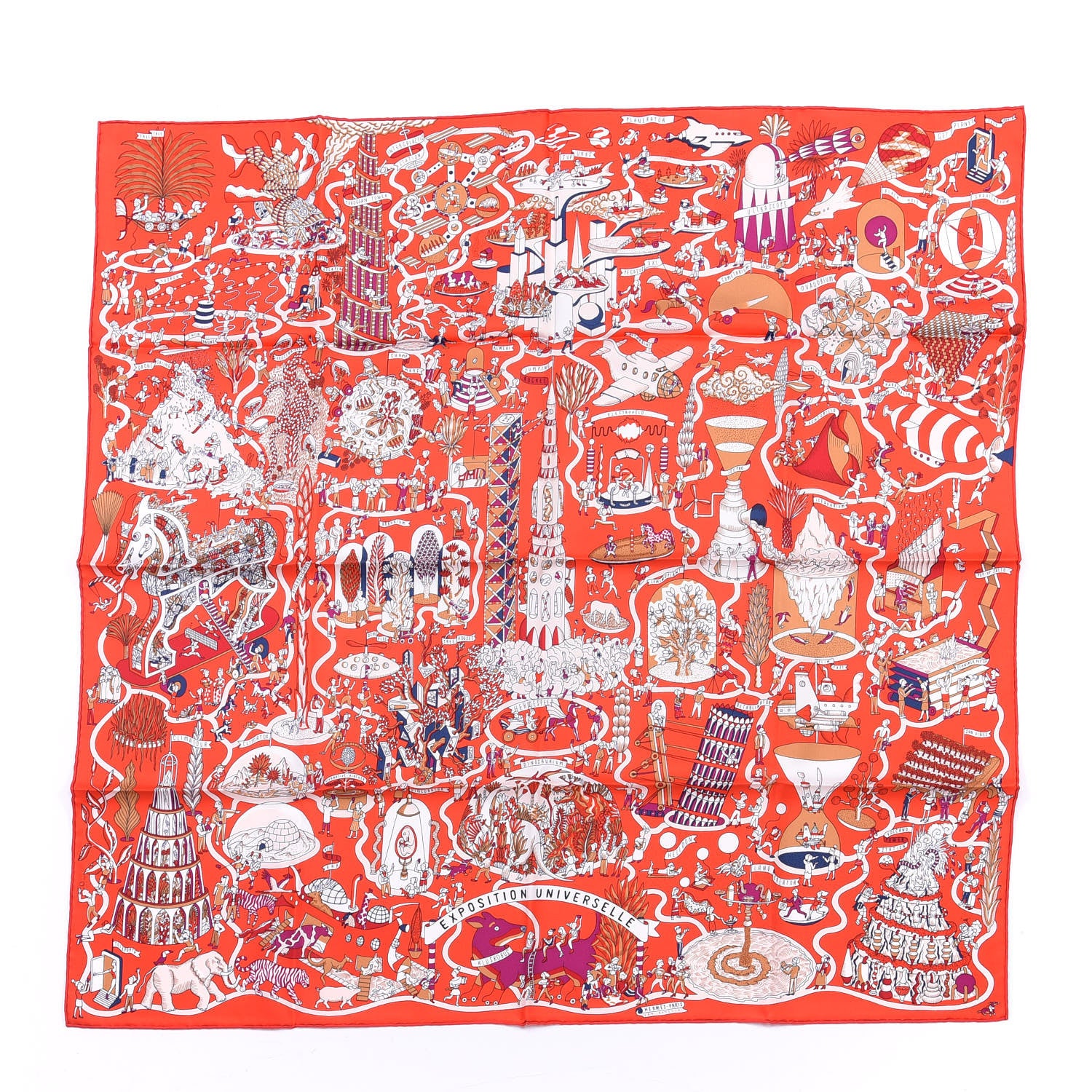 Hermes Silk Exposition Universelle Scarf 90 Rouge Creme Violet 1 of 4