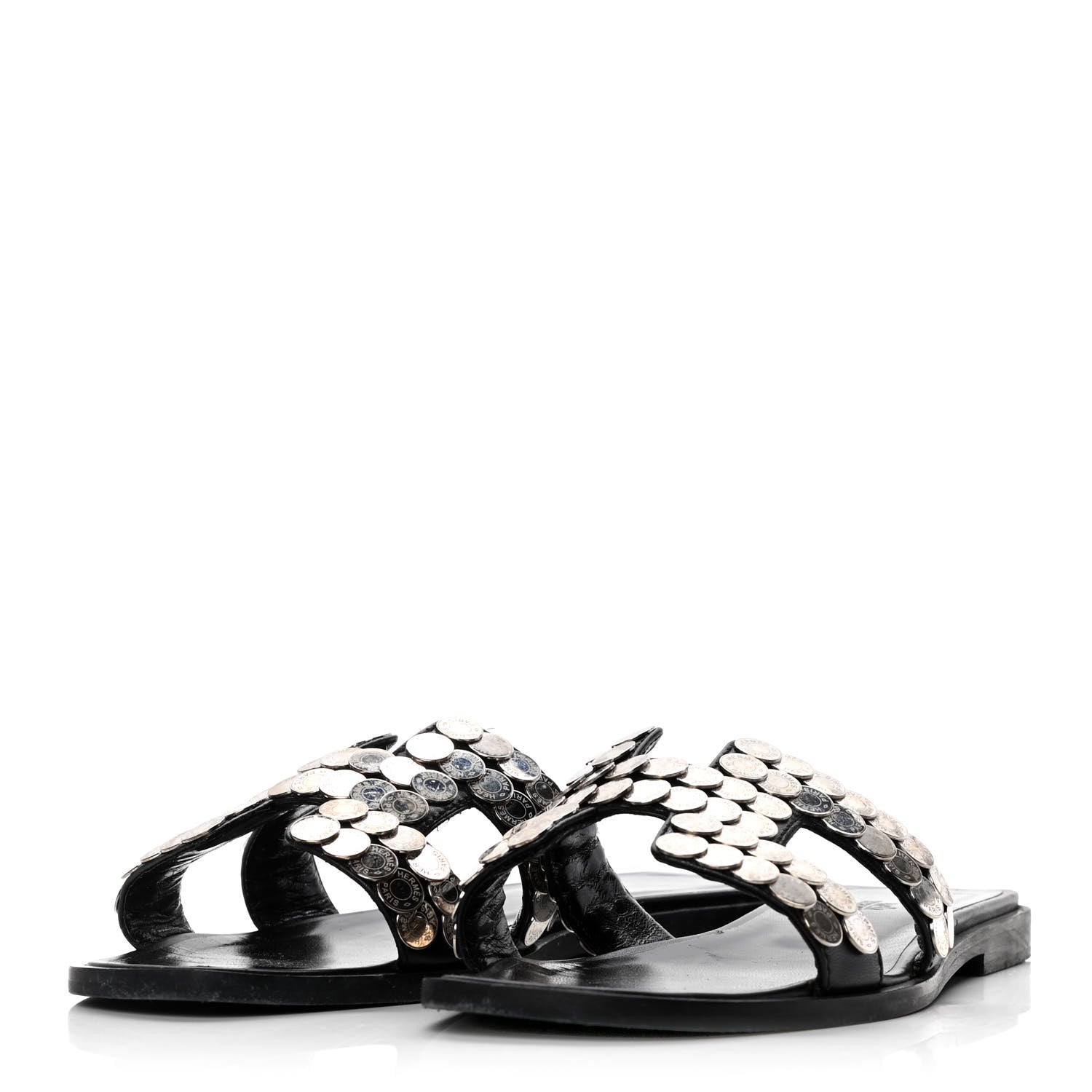 Hermes Box Clou De Selle Oran Sandals 36.5 Black 3 of 10