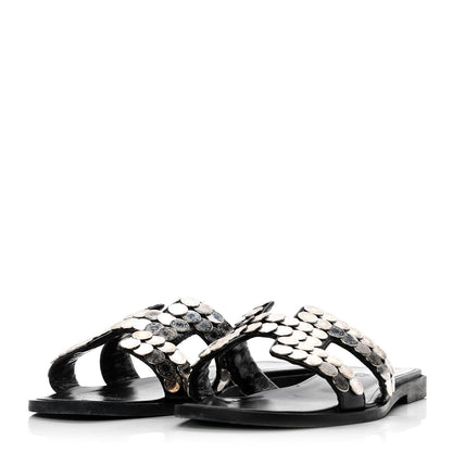 Hermes Box Clou De Selle Oran Sandals 36.5 Black 3 of 10