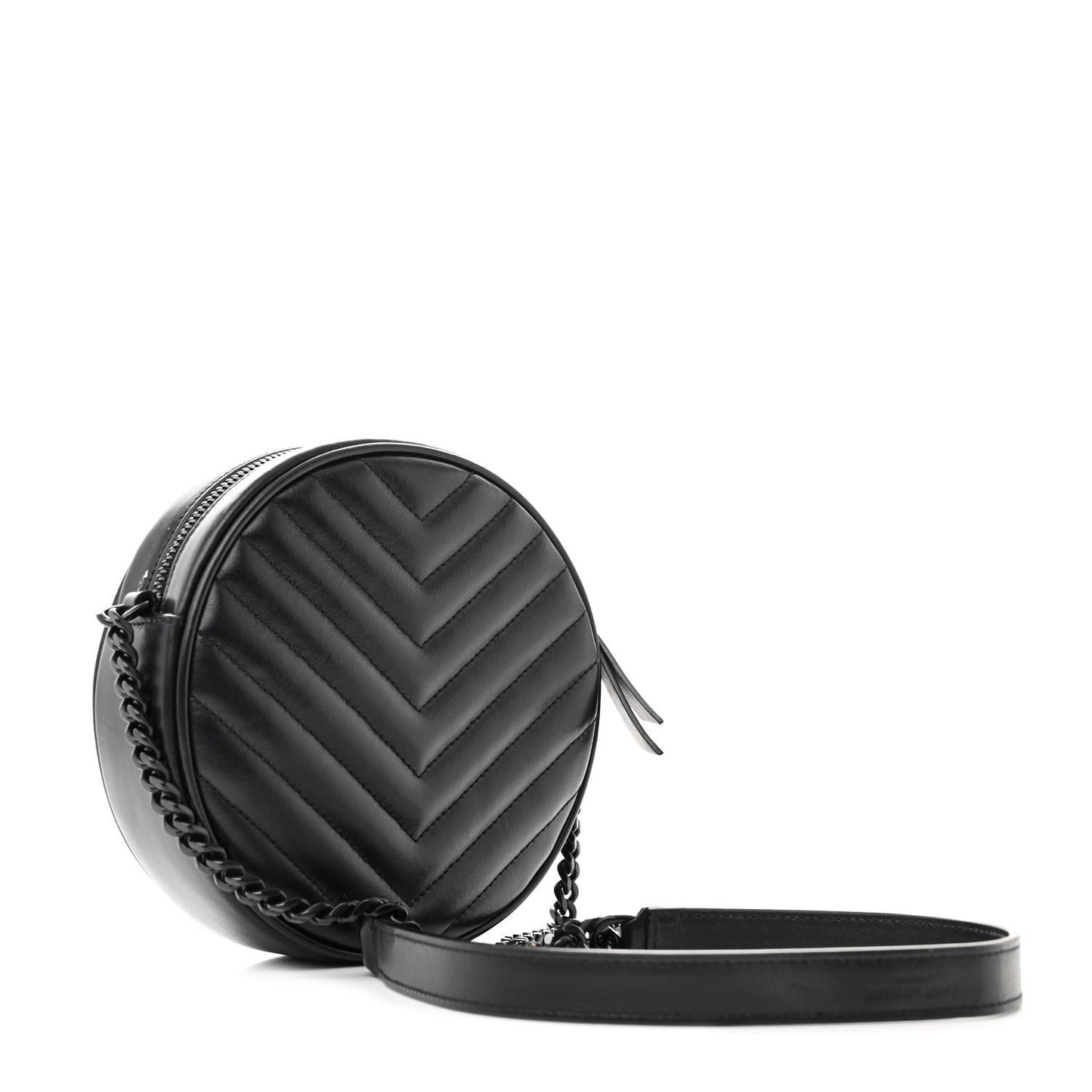 Calfskin Matelasse Chevron Round Vinyle Camera Bag Black