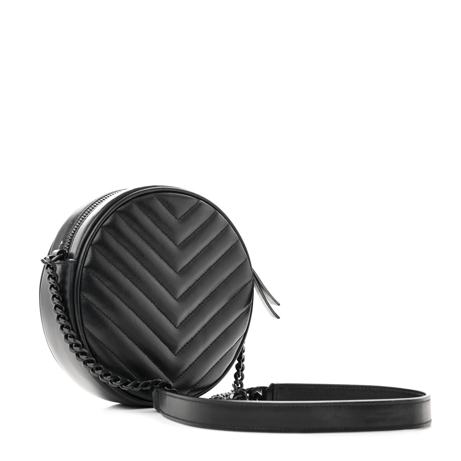 Saint Laurent Calfskin Matelasse Chevron Round Vinyle Camera Bag Black 3 of 13